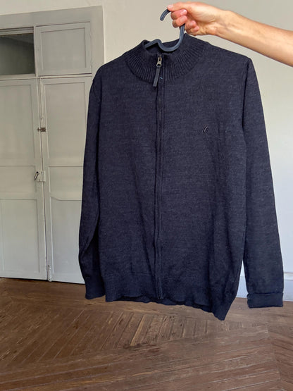 Dark Grey Merino Wool Zip Cardigan by Mako Jeans - Unisex Y2K Sweater