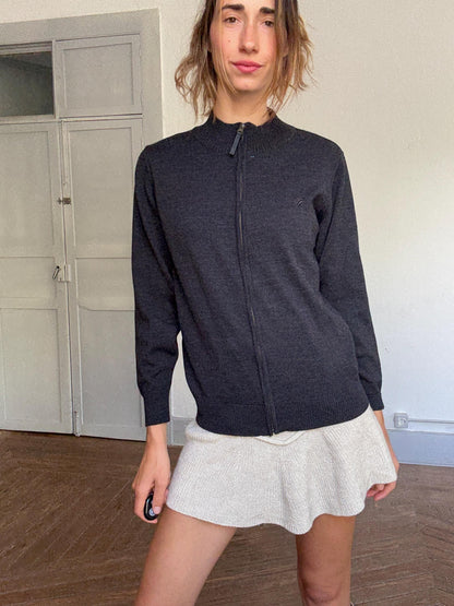 Dark Grey Merino Wool Zip Cardigan by Mako Jeans - Unisex Y2K Sweater
