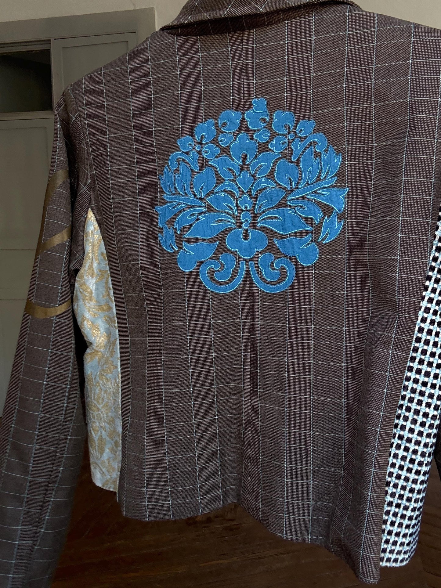 Laga Costura patchwork blazer jacket | Designer checked fitted blazer with embroidery | Size S-M | Unique tailored statement piece