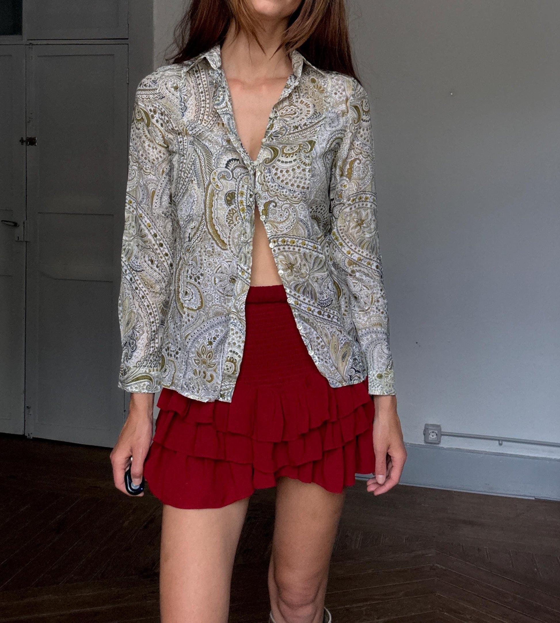 Massimo Dutti Silk-Cotton Paisley Shirt | Vintage Luxury Button-Up | Boho Vibes