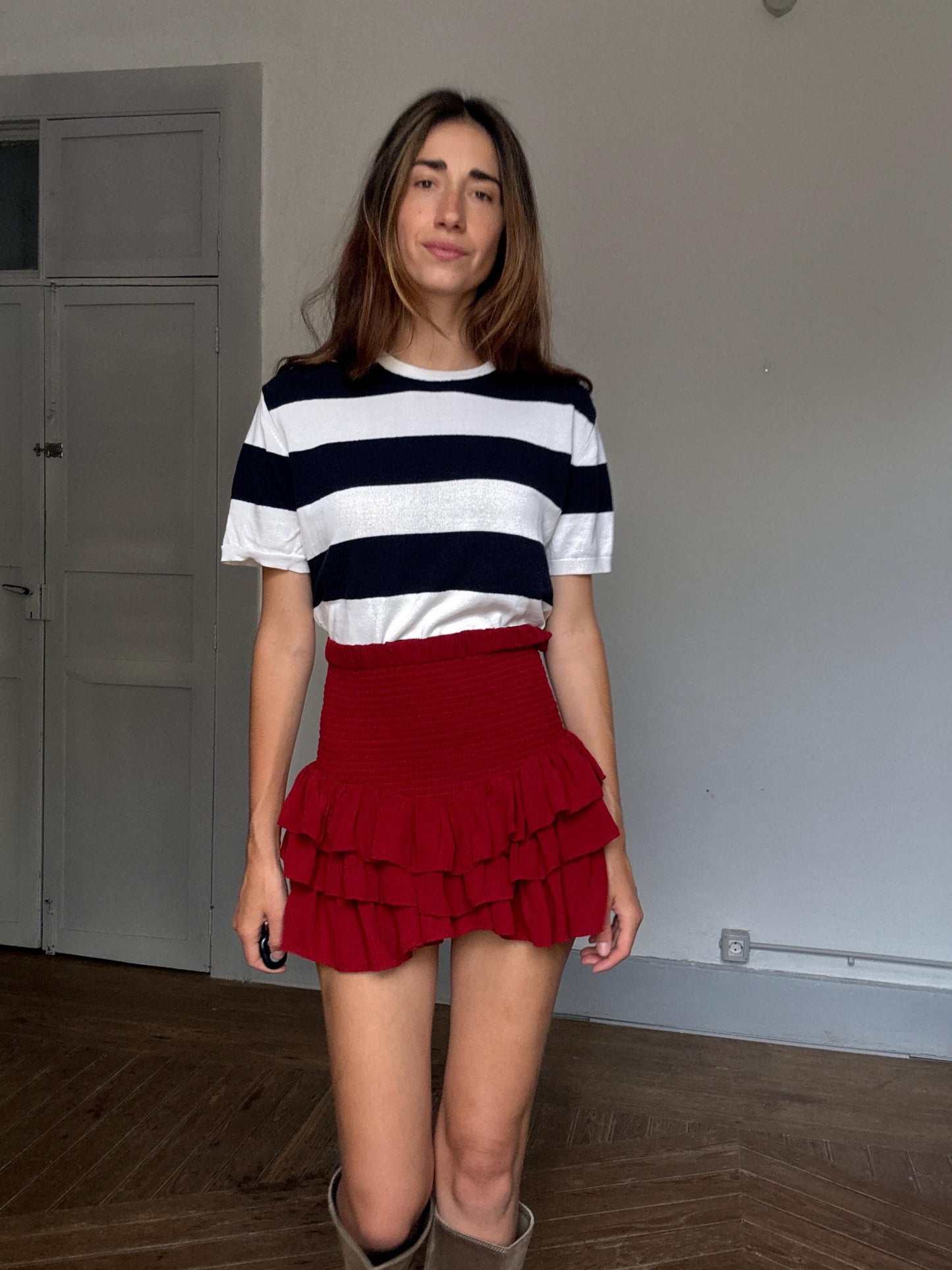Massimo Dutti Navy & White Striped Tee | French Girl Sailor Vibes Brigitte Bardot Style, Size M