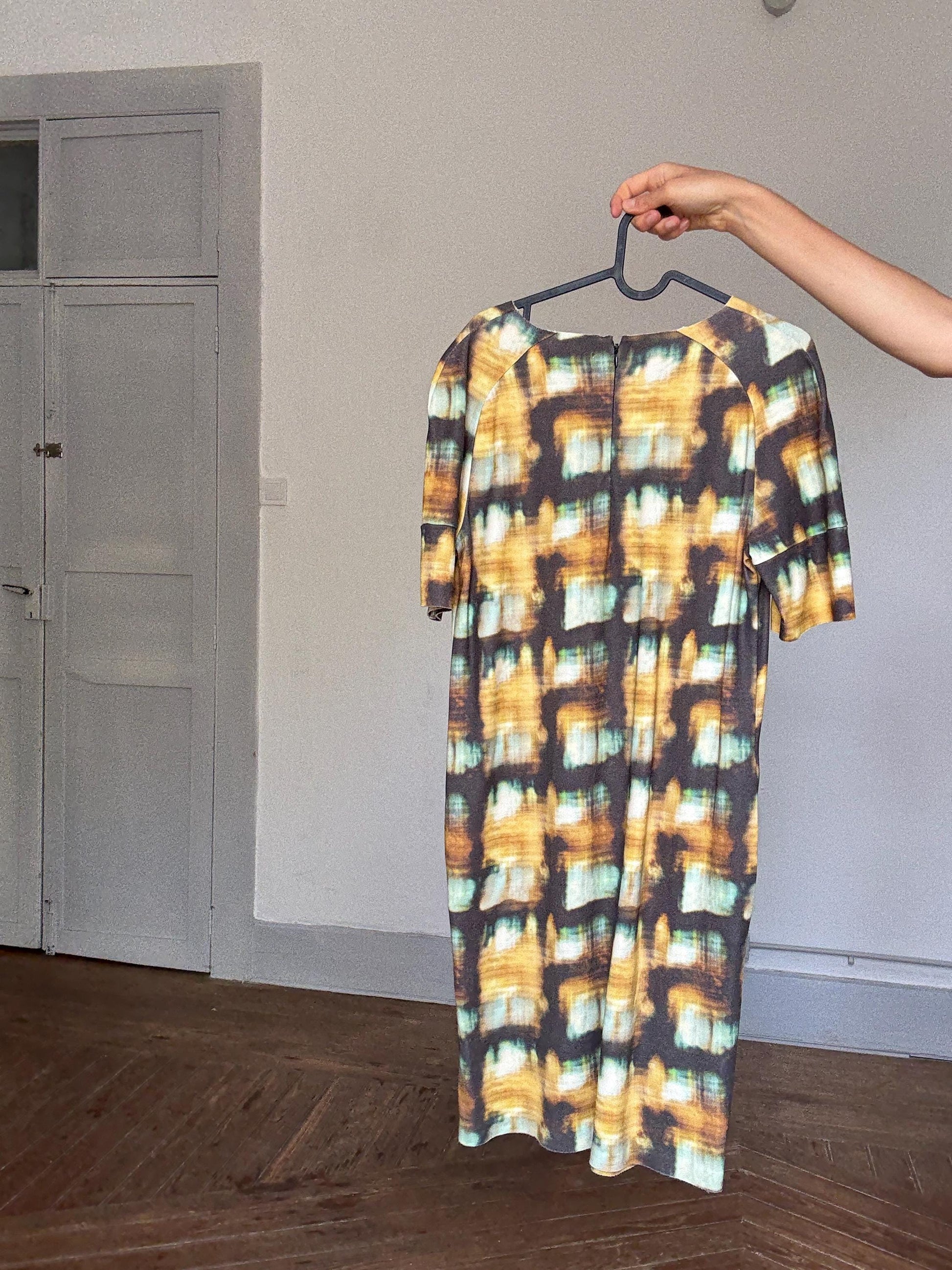 COS Abstract Print Mini Dress | Earthy Luxe Summer Staple, Hidden Pockets & Art-Gallery Vibes, Size S