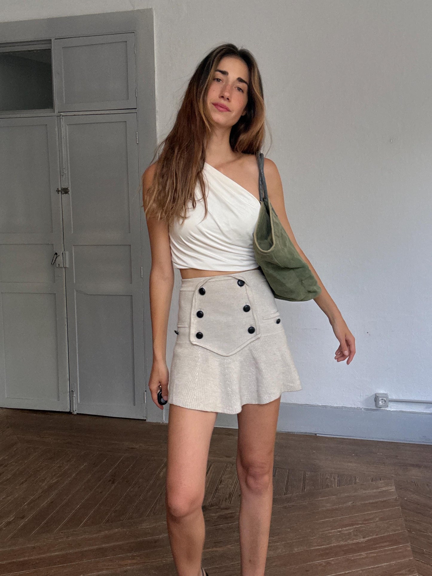 Dayaday large green shoulder bag – canvas tote with leather straps, earthy color shopper, perfect for market or beach