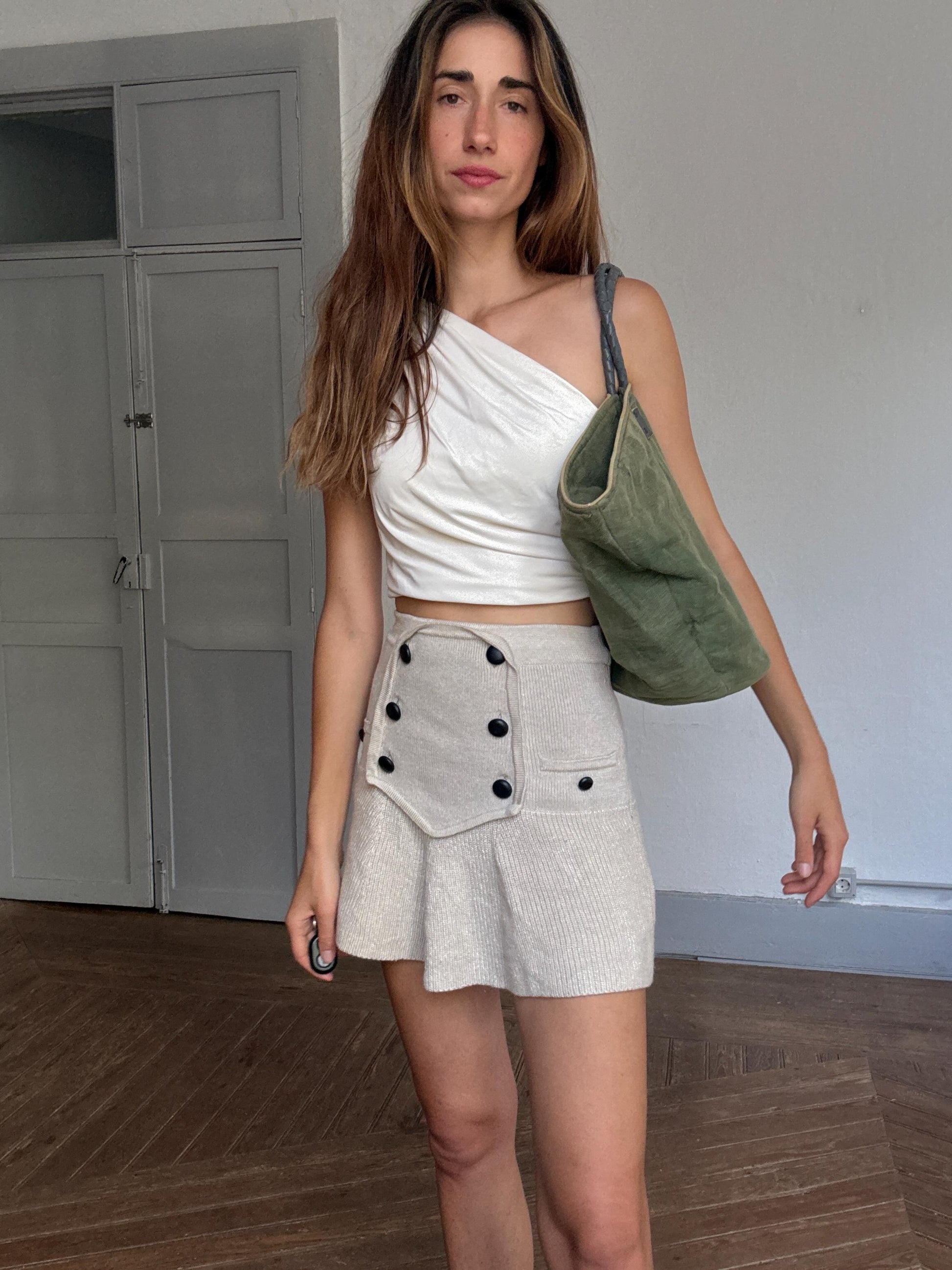 Dayaday large green shoulder bag – canvas tote with leather straps, earthy color shopper, perfect for market or beach