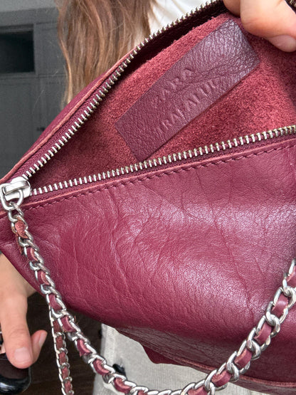 Burgundy Leather Crossbody Bag With Chain Strap — back view