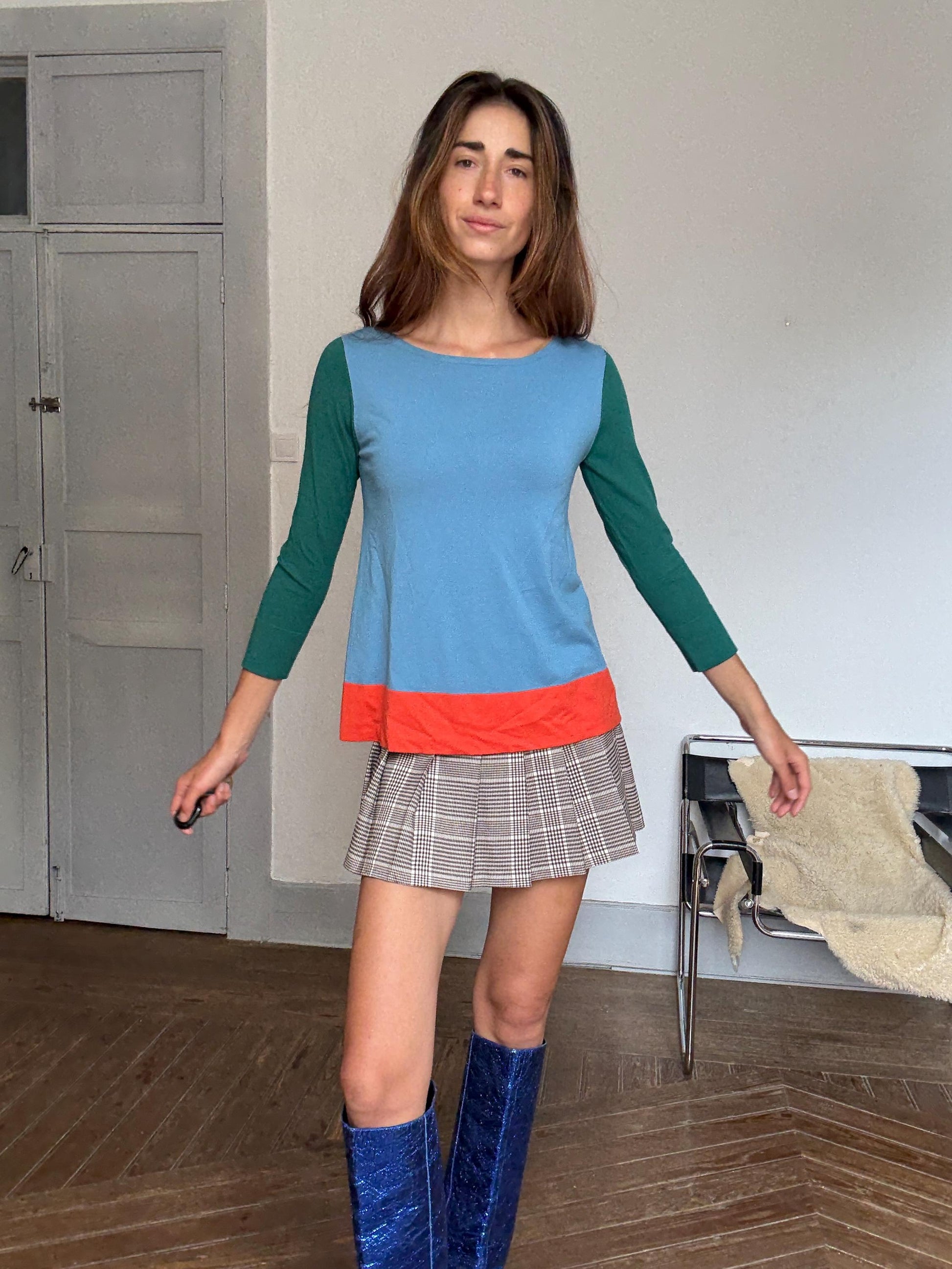 Weekend Max Mara Colorblock Tee – Retro Prep Long Sleeve, Size S