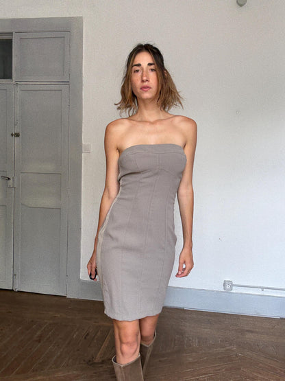 Taupe Strapless Bodycon Mini Dress — back view