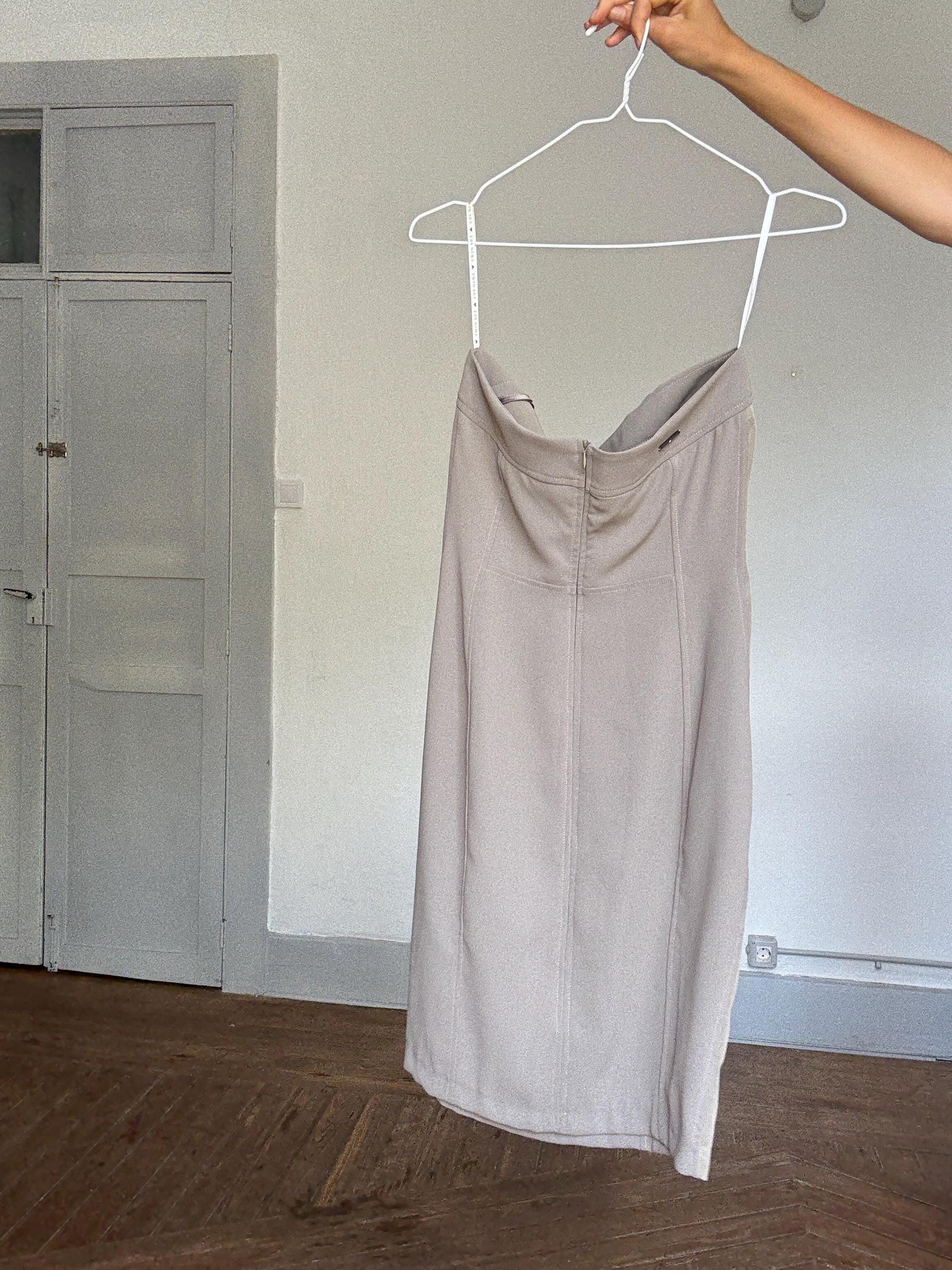 Twin Set Strapless Taupe Bodycon Mini Dress – Made in Italy – Mesh Panel Detail – Sexy Evening Party Dress – Size M (Fits EU 38-40)