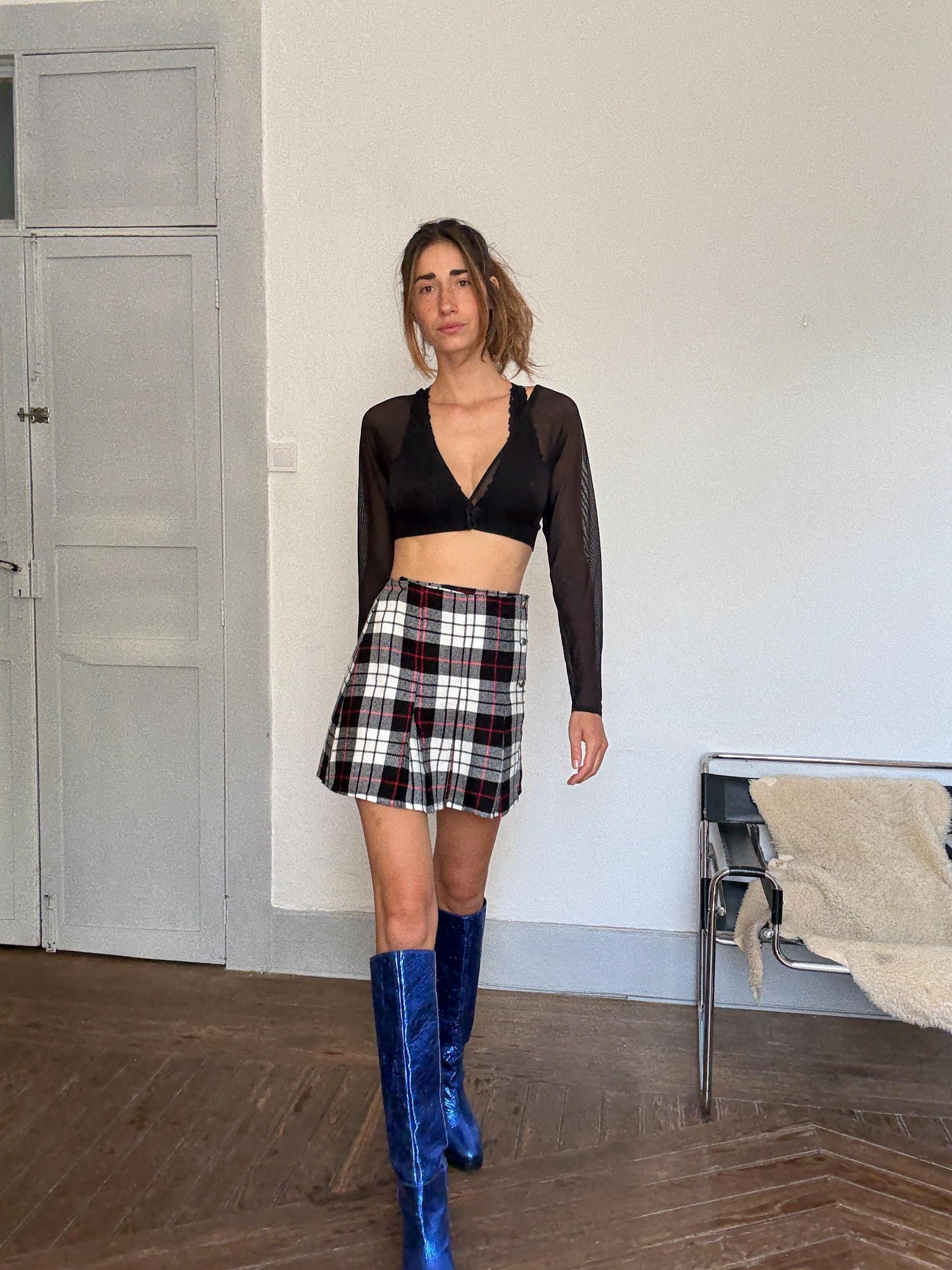 Vintage Y2K Plaid Mini Skirt – Schoolgirl Aesthetic – Britney Spears Style – 90s Tartan Pleated Skirt – Size S/M