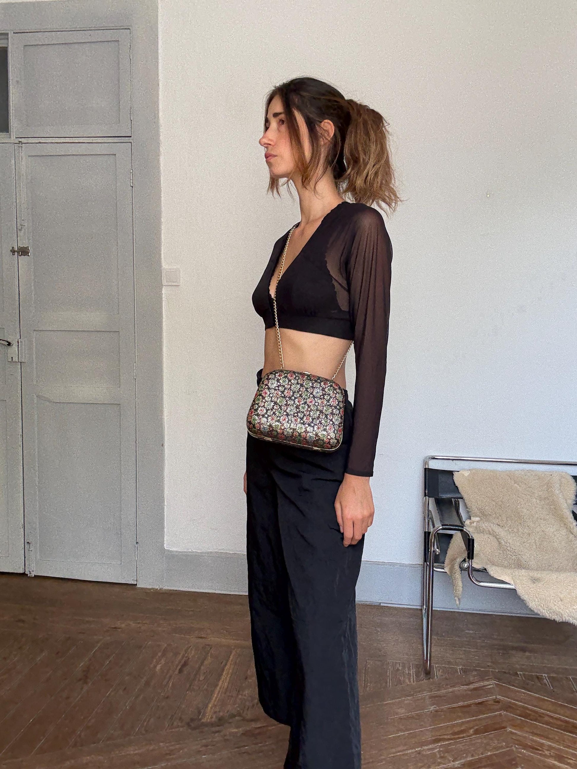 Vintage Metallic Floral Box Purse with Chain Strap – Y2K Tapestry Handbag with Retro Vibes