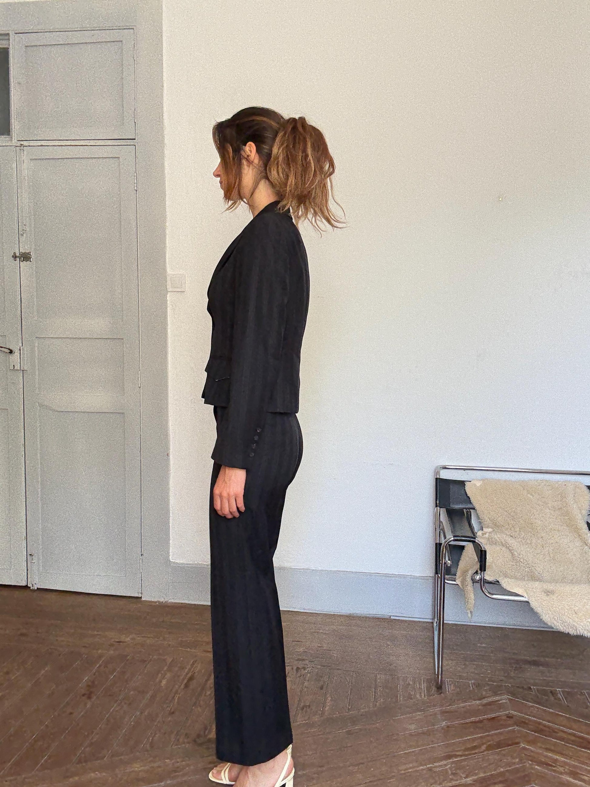 Luxury Vintage Laurél Wool Power Suit – 90s Boss Babe Blazer + Pants Set 100% Wool Designer Two Piece, Designer office outfit