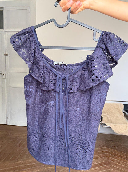 Dark Blue Lace Off-Shoulder Camisole — additional view 9