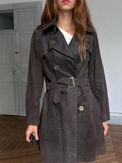 Matrix-Inspired Brown Leather Trench Coat — additional view 5