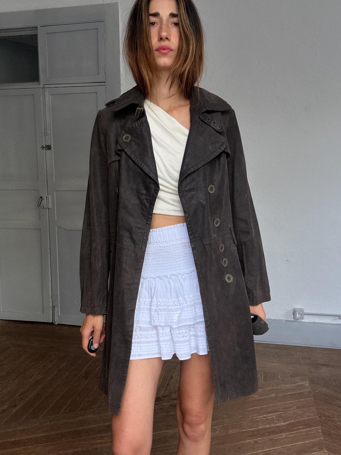 Matrix-Inspired Brown Leather Trench Coat — additional view 9