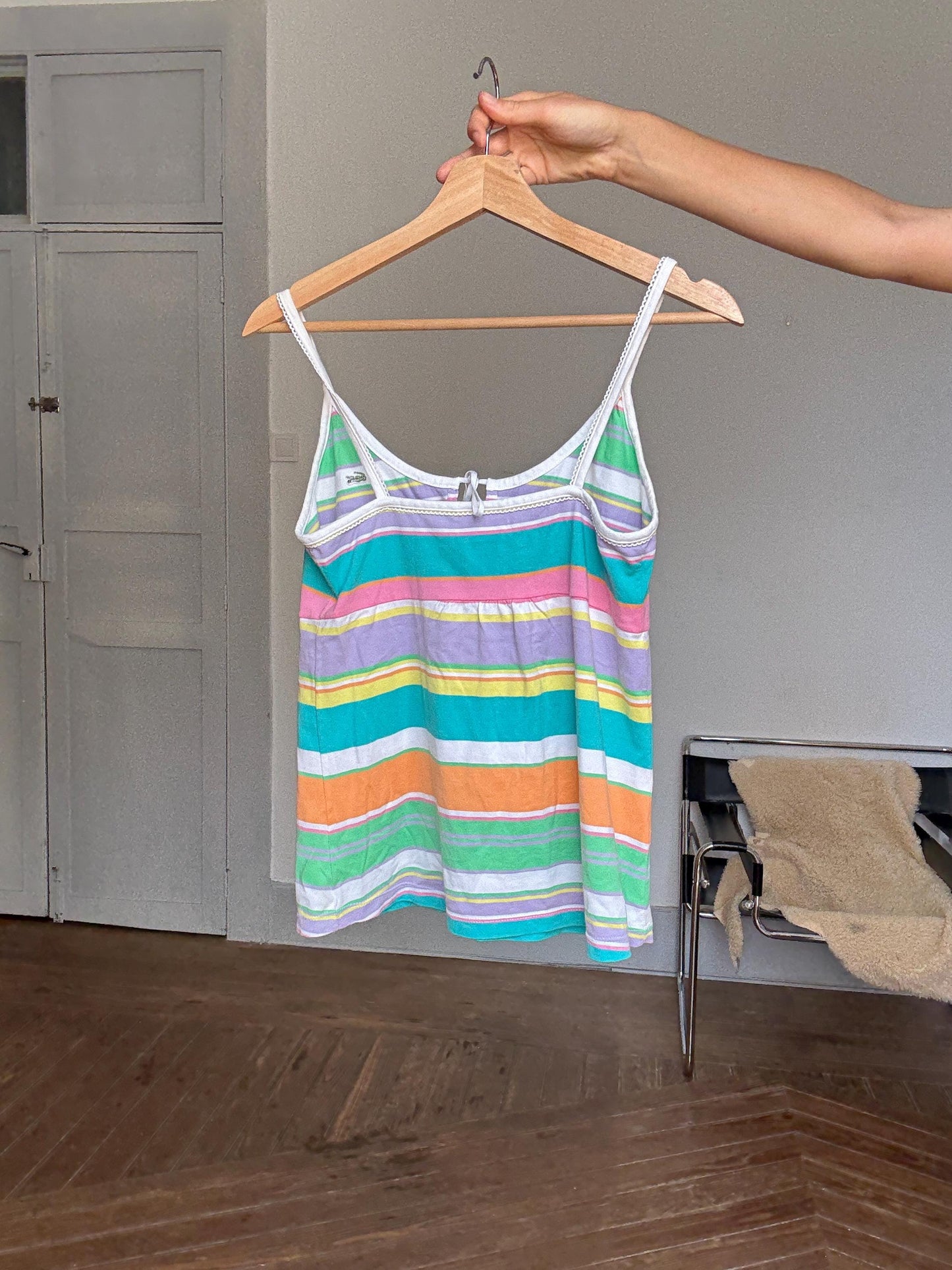 Vintage Lacoste Y2K Striped Camisole – Pastel 90s Tank Top with Tie Front, Rare Preppy Aesthetic Summer Tee