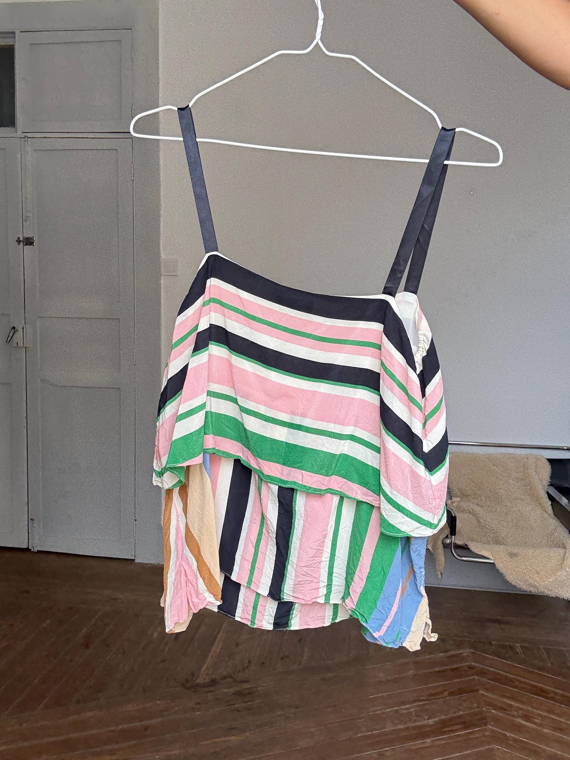 Massimo Dutti Silk Camisole – Colorful Striped Summer Top, Y2K Festival Vibe | Size S |