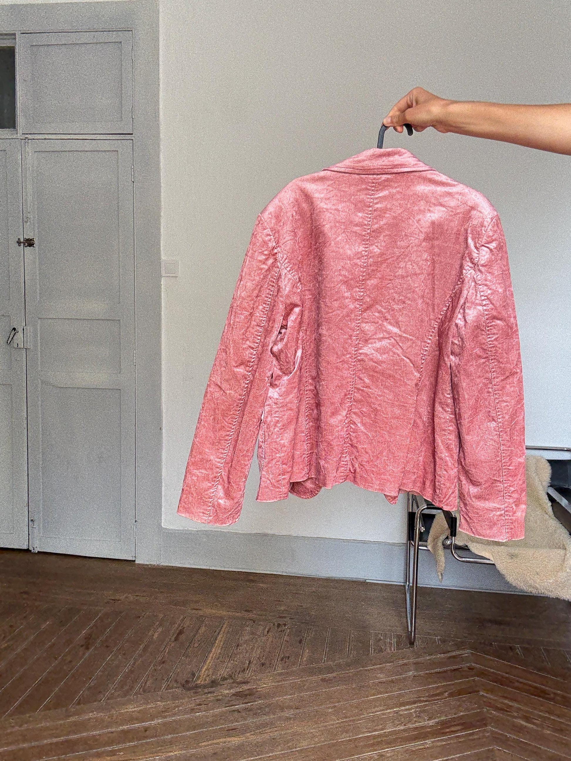 Vintage Crushed Velvet Pink Blazer | Made in Italy by Emil | Barbiecore Coquette Oversized Unisex Jacket