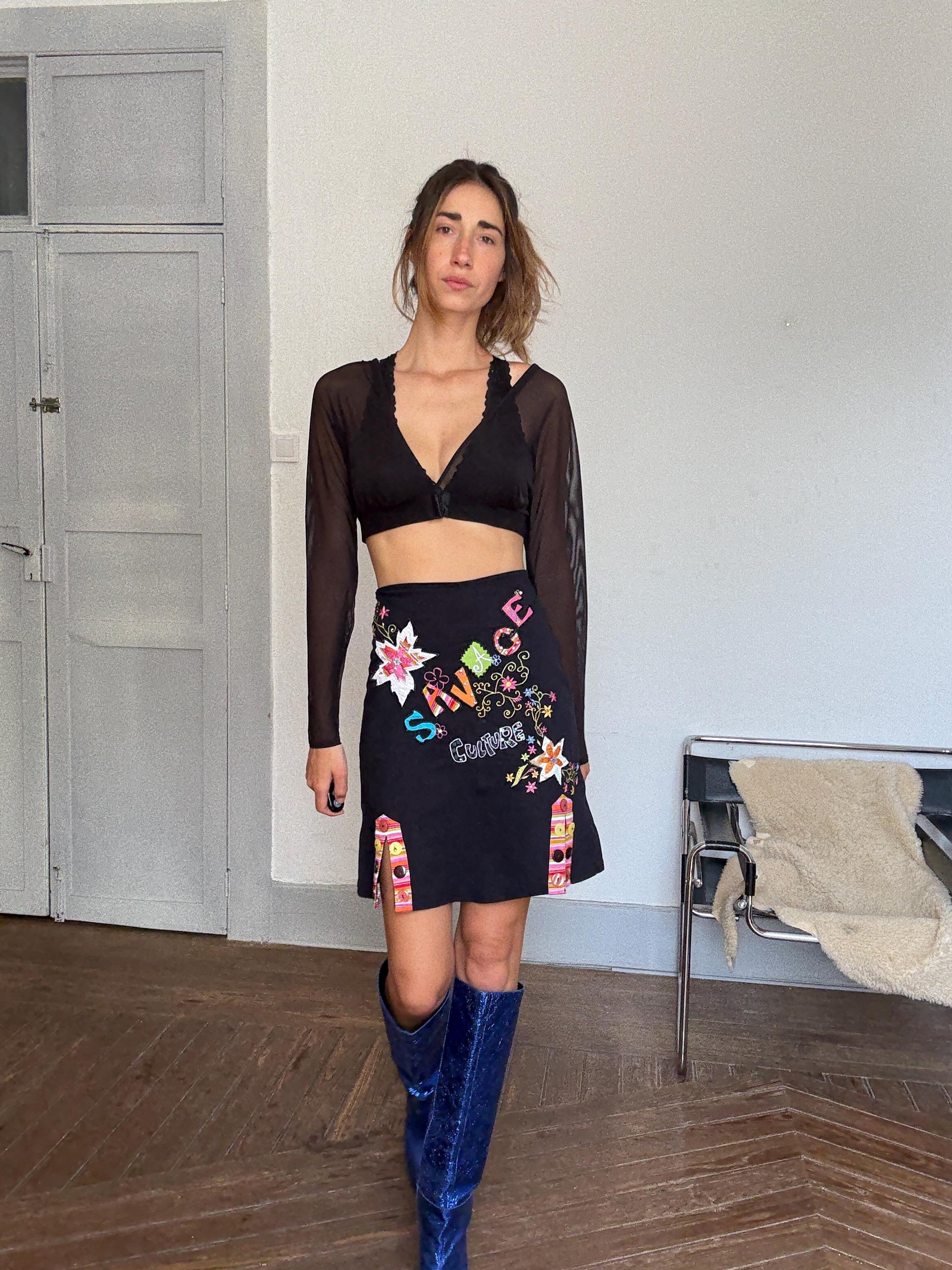 Colorful Boho Patchwork Mini Skirt — back view