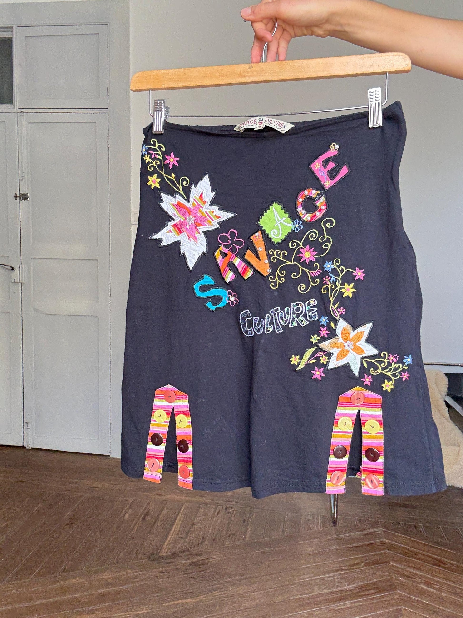 Savage Culture Statement Skirt | Colorful Boho Y2K Patchwork Mini | Alternative fashion, 90s aesthetic fashion