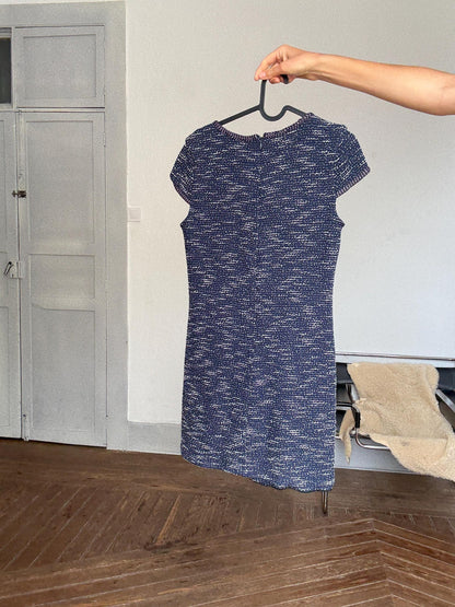 Massimo Dutti navy shimmer mini dress | metallic tweed style | short sleeve shift | elegant French fit | retro 60s vibe | size S