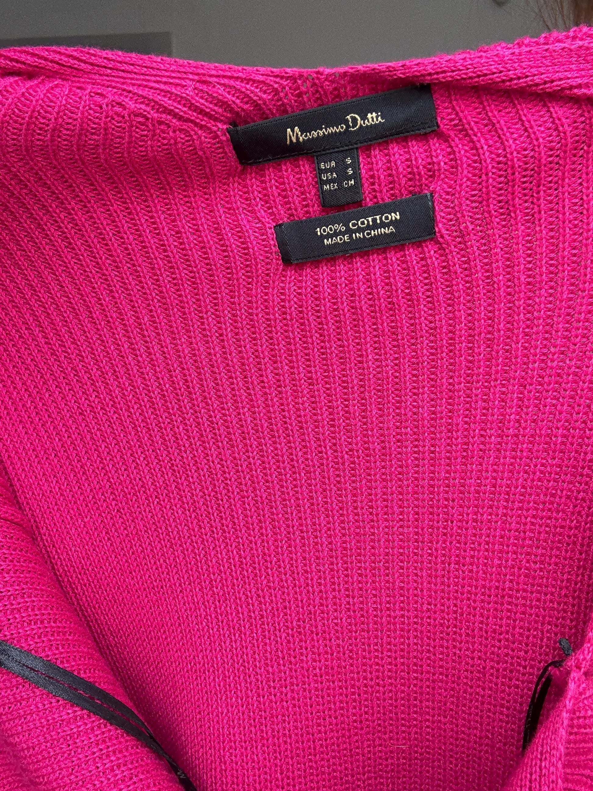 Massimo Dutti pink knit dress | 100% cotton summer slip dress | elegant v-neck | minimalist 90s fit | bright pop color | size M-L