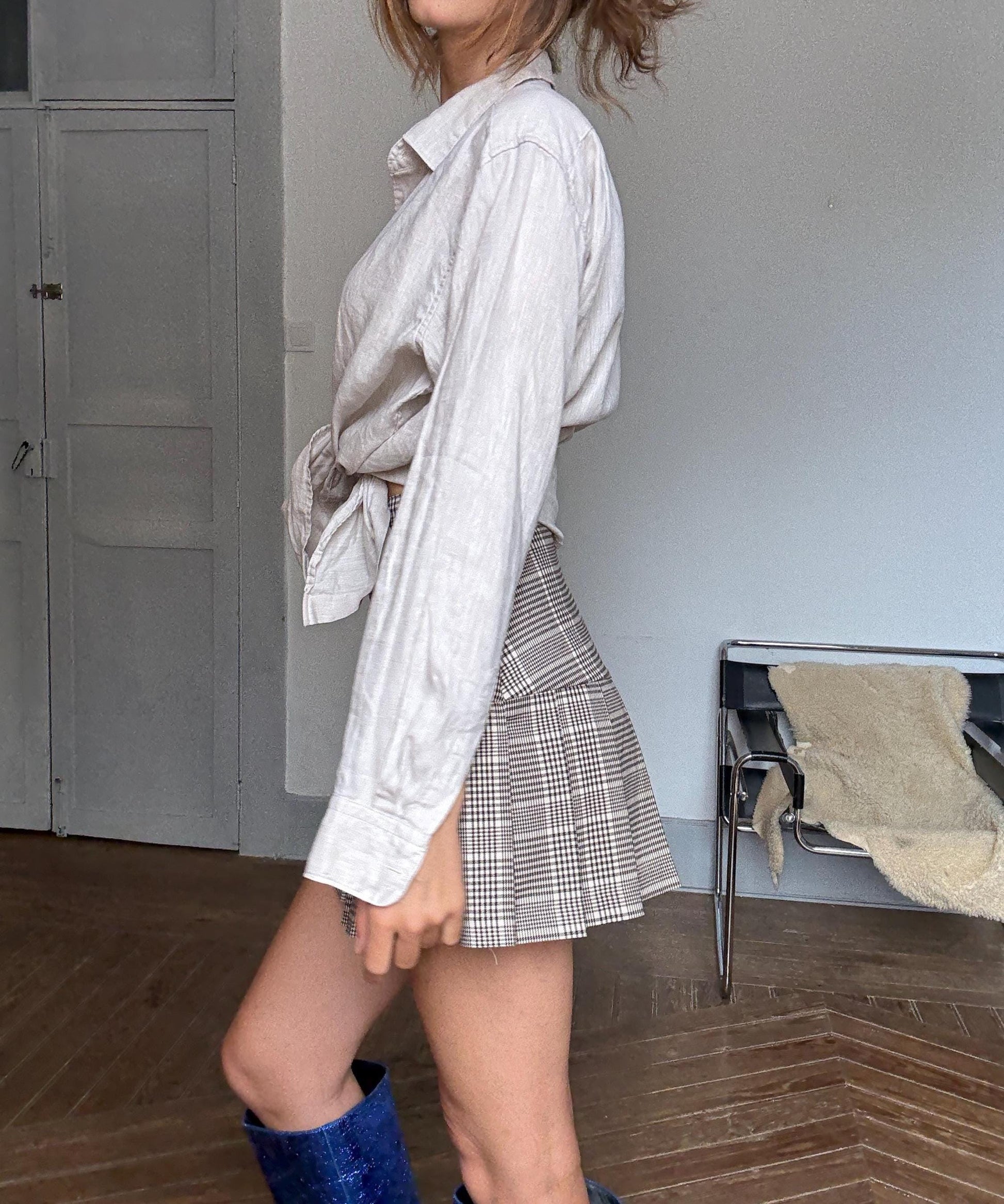 Vintage 100% Linen Oatmeal Shirt by Uniqlo – Unisex Fit, Oversized or Knotted Crop Style, Earthy Minimal Look, Size M