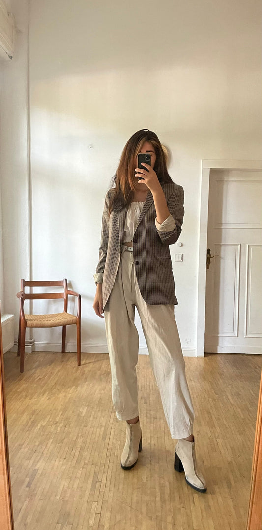 Vintage Drykorn Blazer – Brown Beige Plaid – Academia Unisex Style