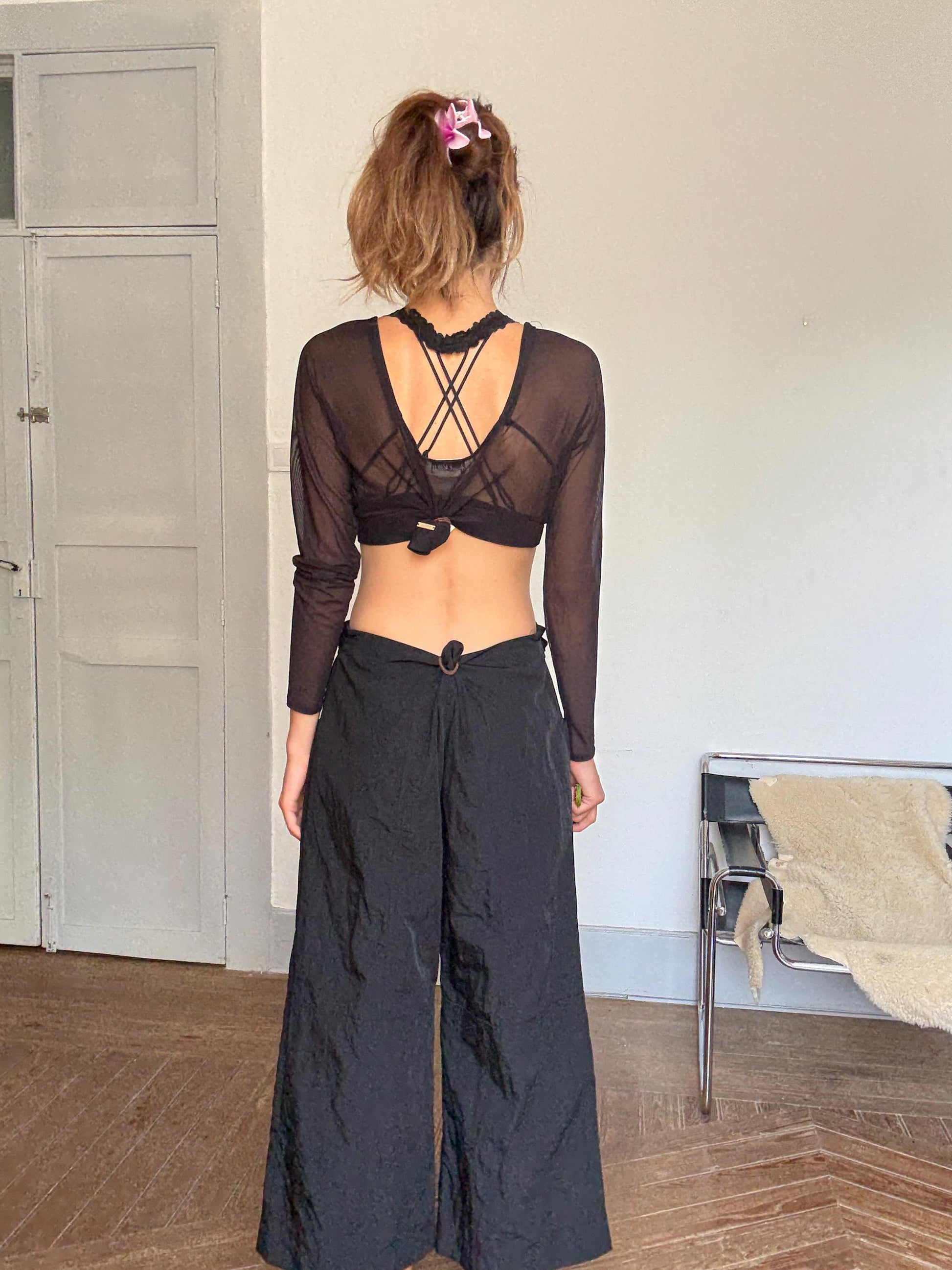 Annette Görtz wide leg cropped trousers in black – minimalist avant-garde Berlin style, made in Germany, size 40, designer piece