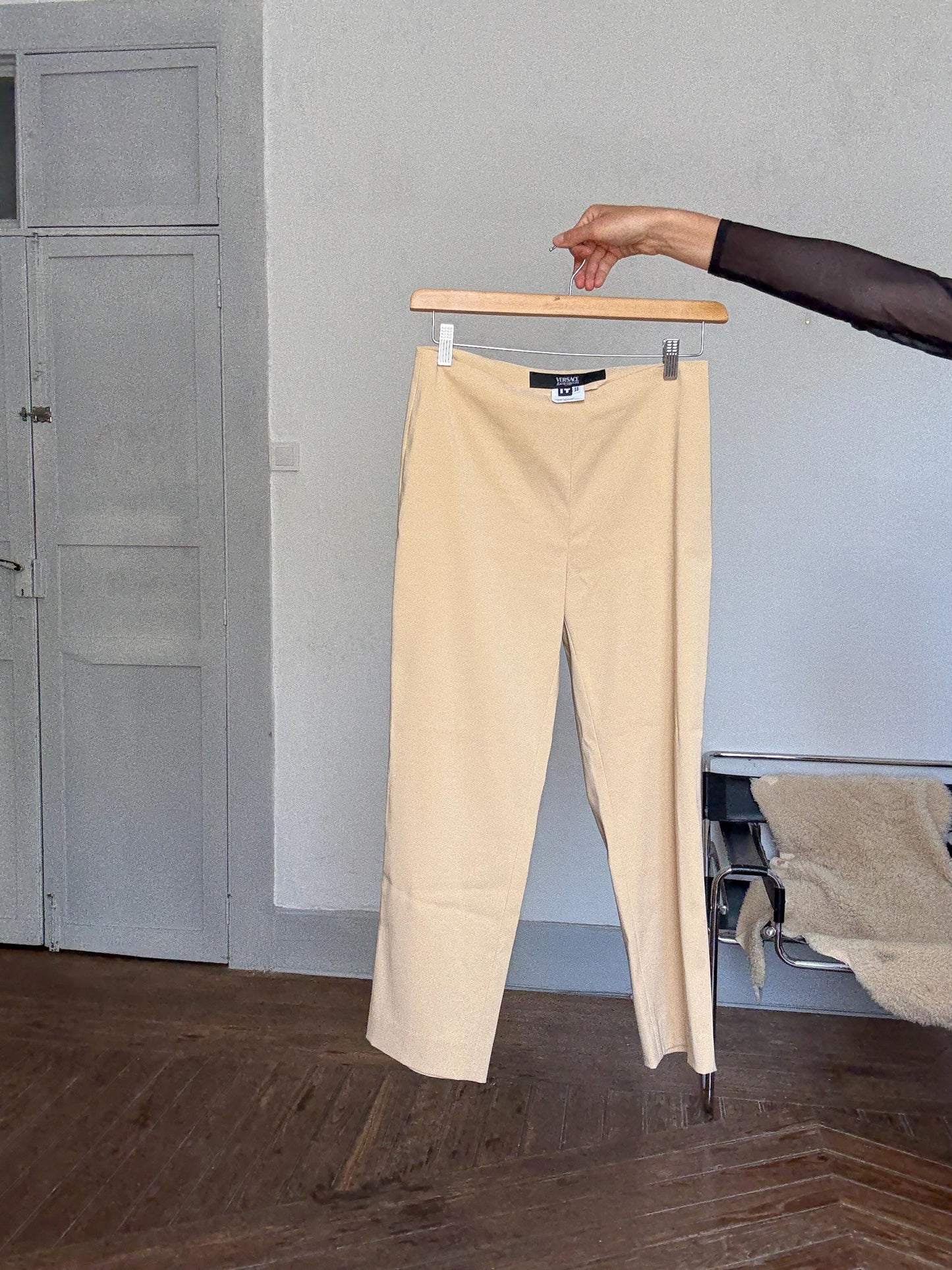 Vintage Versace Jeans Couture high waist beige trousers – made in Italy designer pants, size IT 42, Y2K minimalist luxury