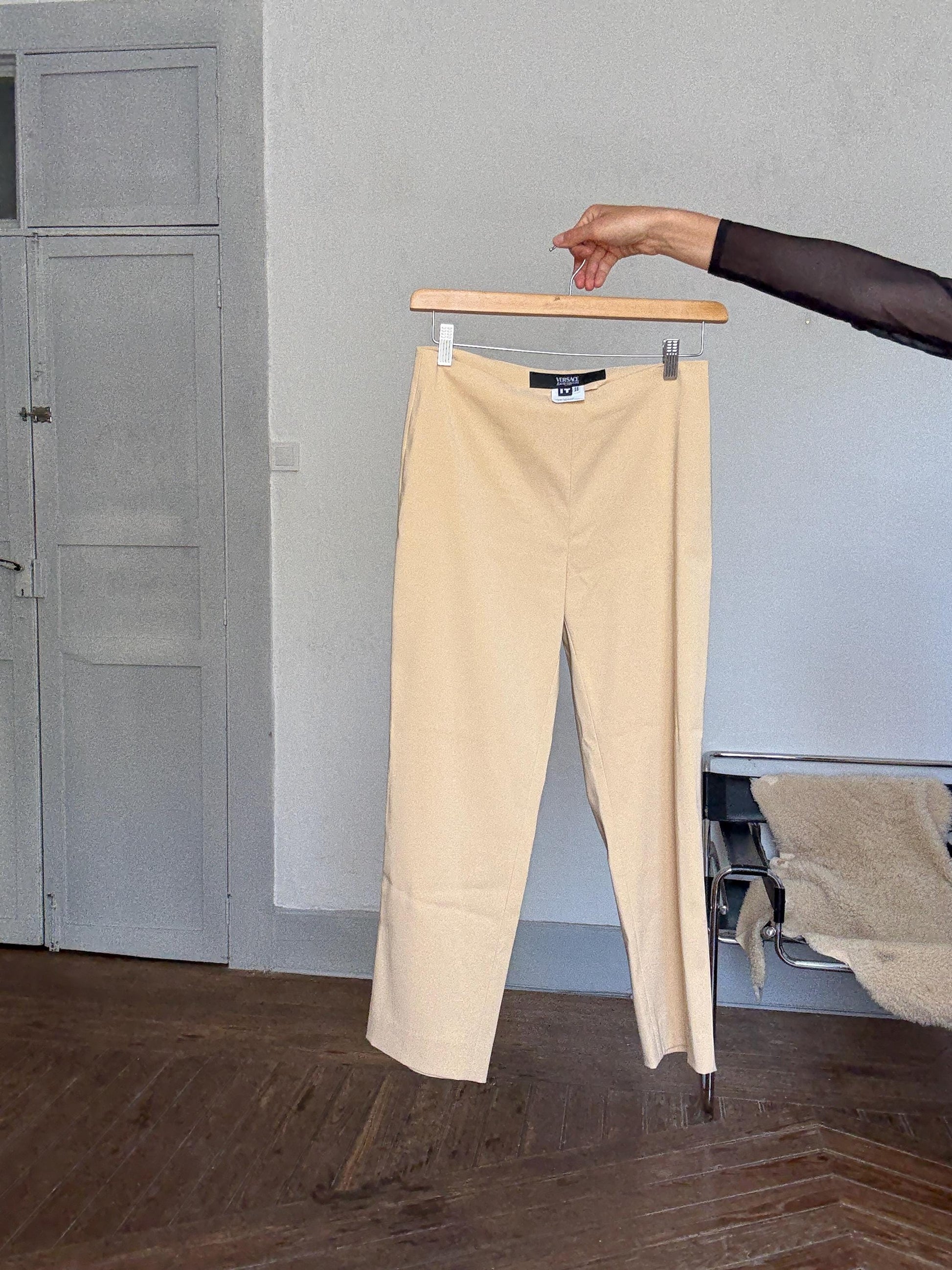 Vintage Versace Jeans Couture high waist beige trousers – made in Italy designer pants, size IT 42, Y2K minimalist luxury