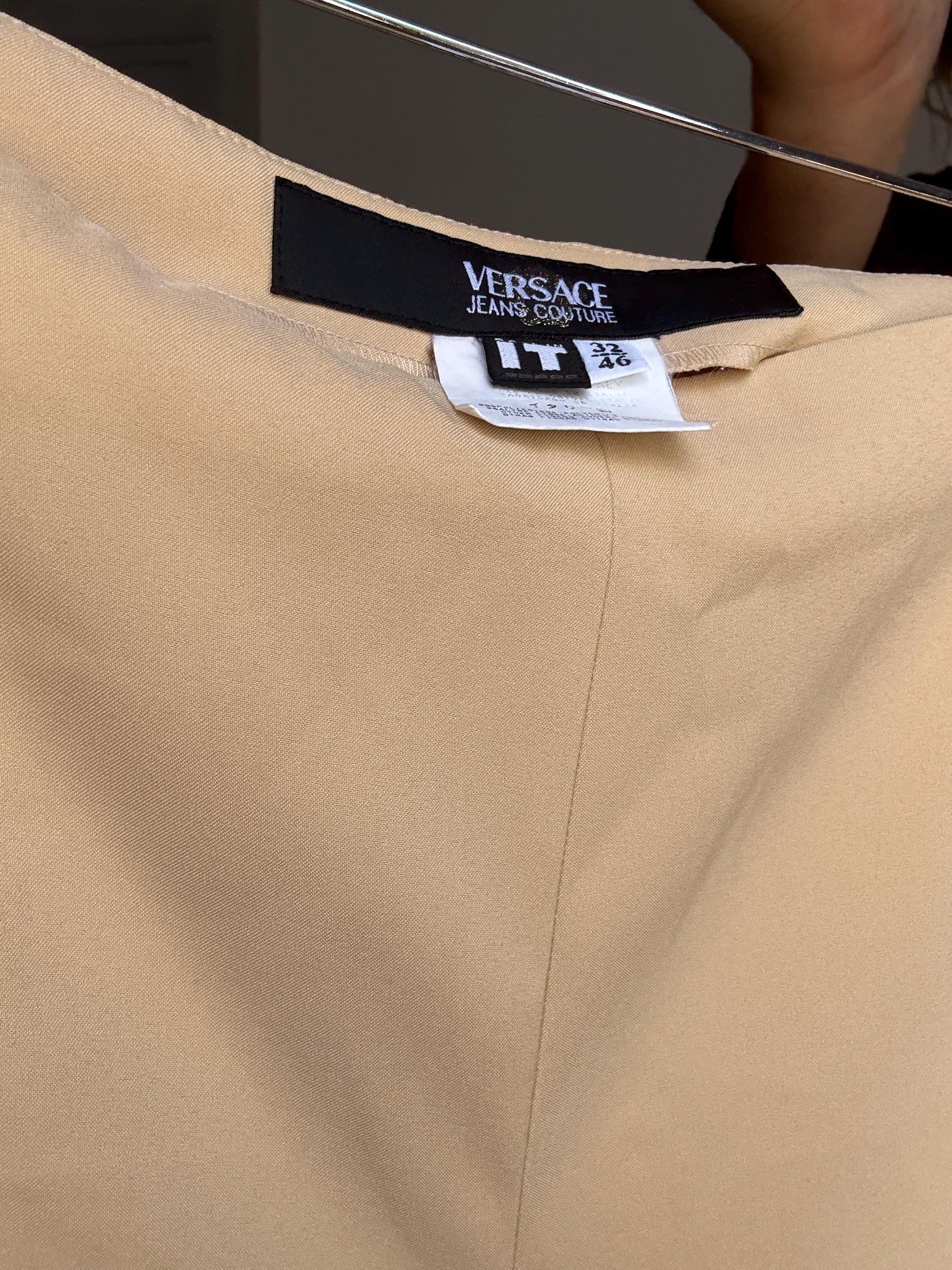 Vintage Versace Jeans Couture high waist beige trousers – made in Italy designer pants, size IT 42, Y2K minimalist luxury