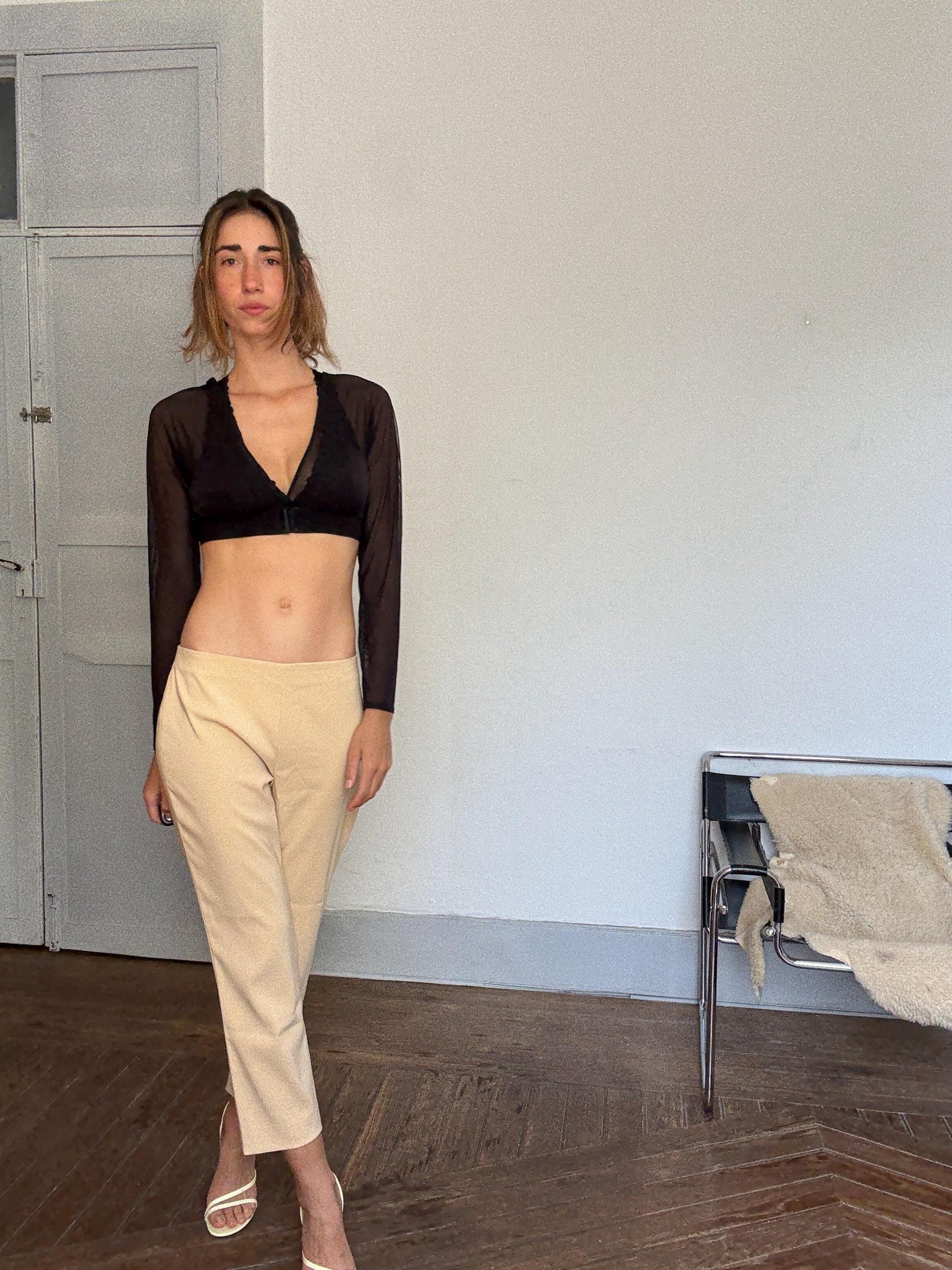 Vintage Versace Jeans Couture high waist beige trousers – made in Italy designer pants, size IT 42, Y2K minimalist luxury