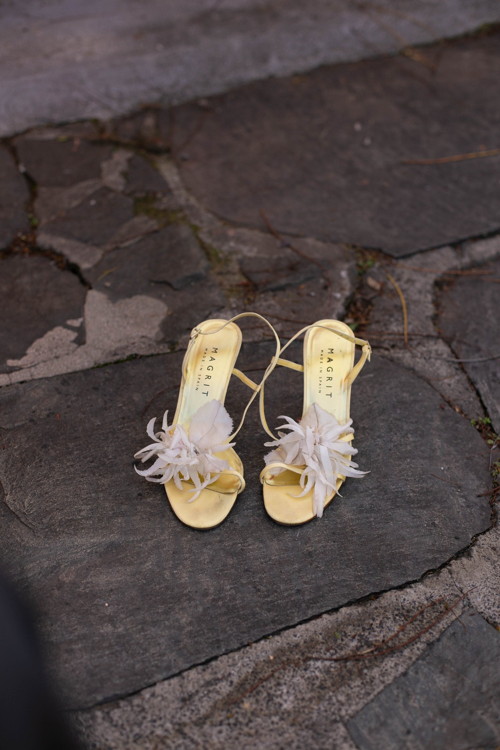 Vintage Magrit Floral Heels – Yellow Satin Sandals – EU 38