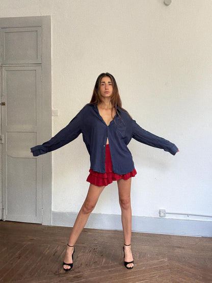 Navy Striped Viscose Shirt - Vintage Adolfo Dominguez 90s Oversized