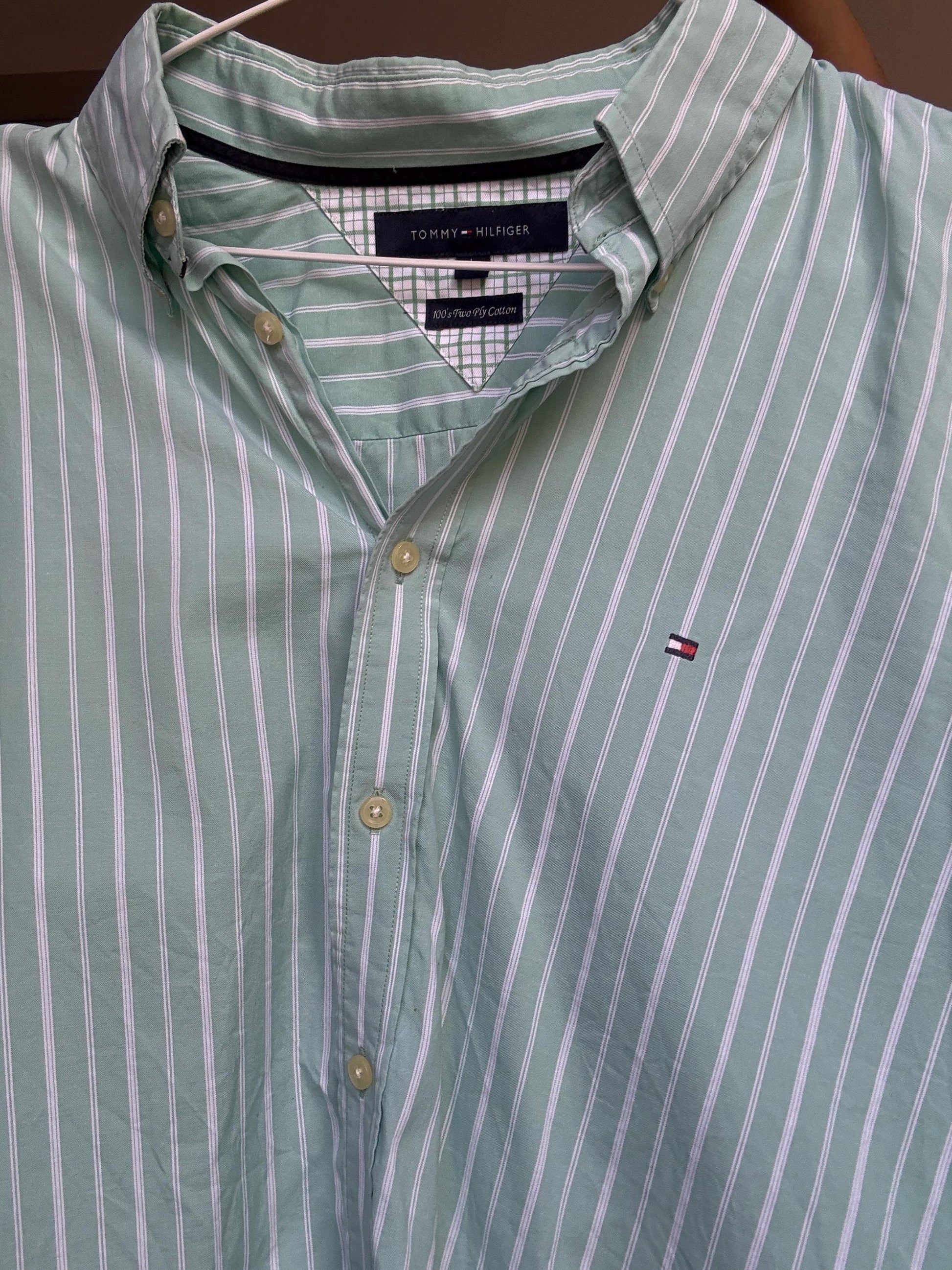 Vintage Tommy Hilfiger Light Blue Striped Shirt – Preppy Ralph Lauren Vibe, Boyfriend Fit, 100% Cotton, Size L Unisex