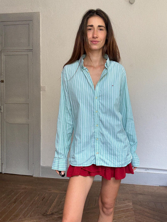 Vintage Tommy Hilfiger Light Blue Striped Shirt – Preppy Ralph Lauren Vibe, Boyfriend Fit, 100% Cotton, Size L Unisex