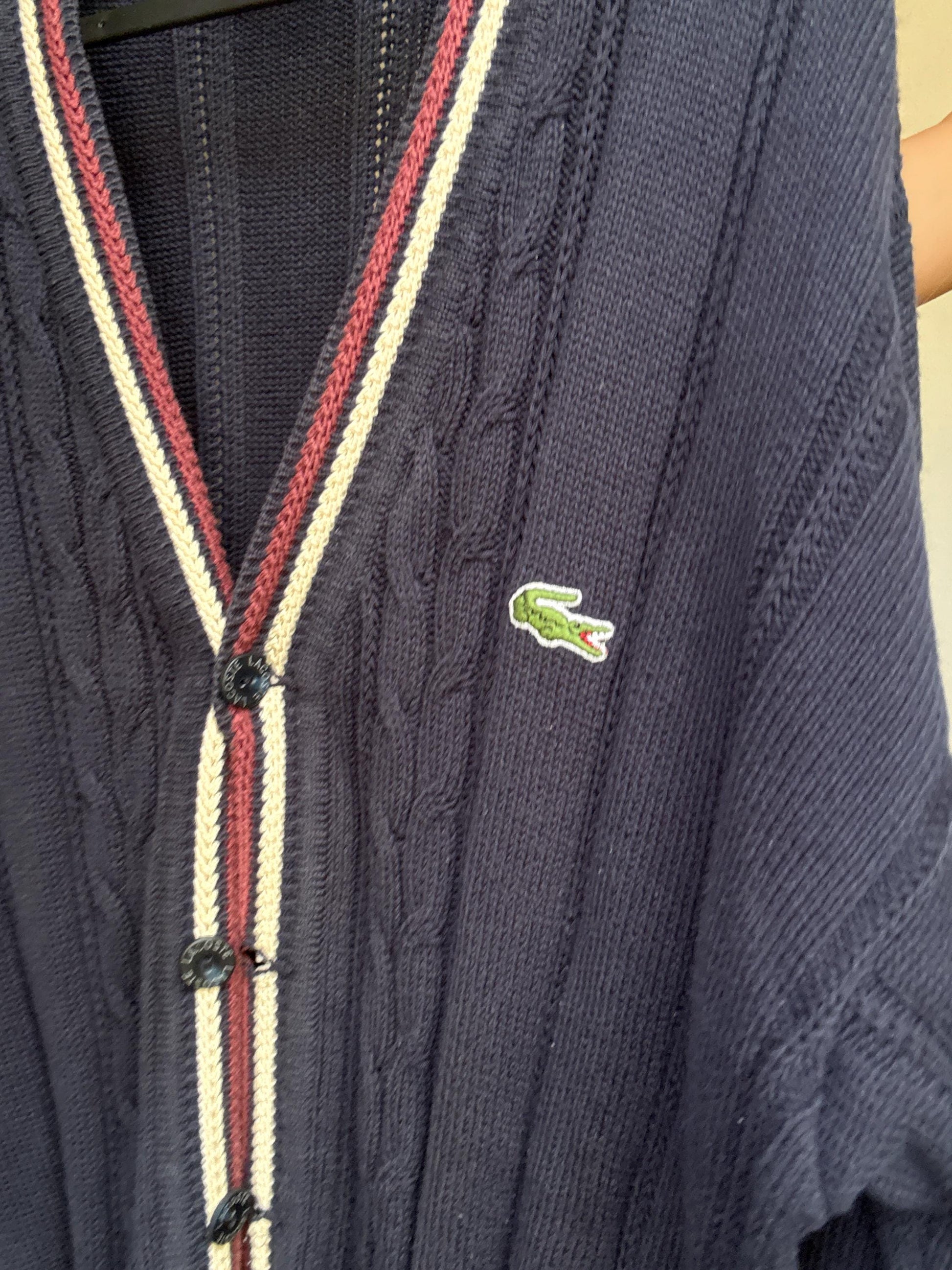 Vintage Lacoste navy blue cardigan, size 5 – preppy menswear, Luxury branded clothing