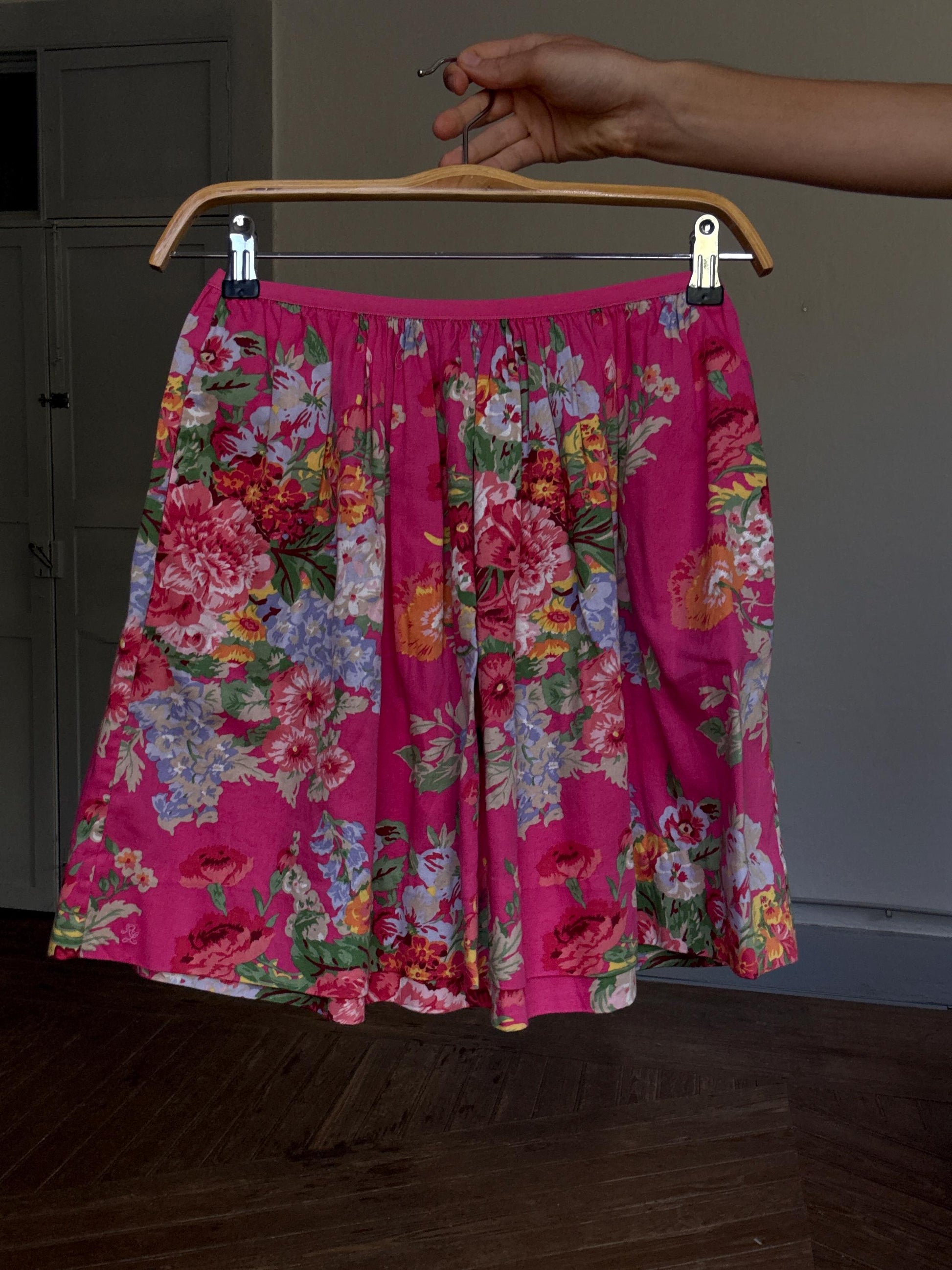 Polo Ralph Lauren pink floral mini skirt with pockets – 100% cotton romantic vintage Y2K vibe, fits like modern S/M, cottagecore