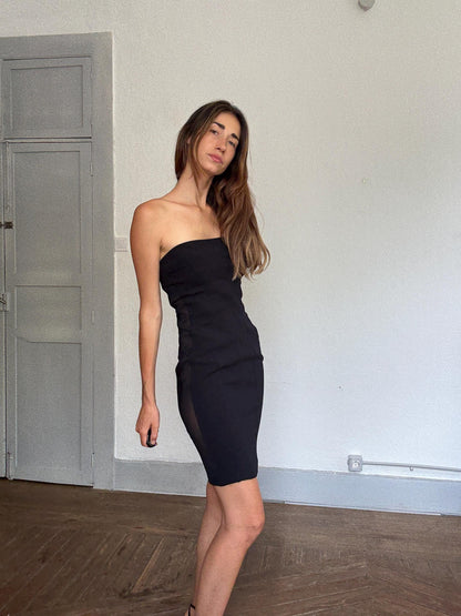 Black Strapless Mini Dress With Sheer Panel — additional view 6
