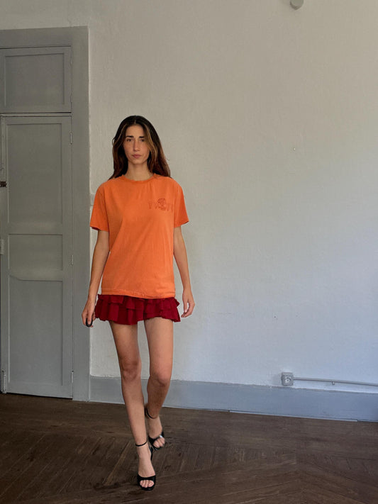 Desigual orange cotton t-shirt – “Free Life” bold back print, lizard graphic, retro 90s style tee with front logo, size M