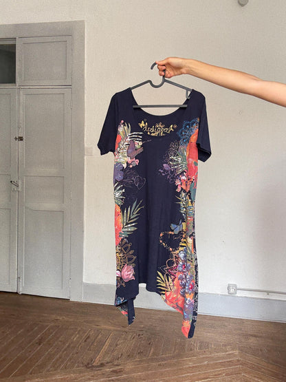 Navy Blue Asymmetric Floral Mini Dress — additional view 7