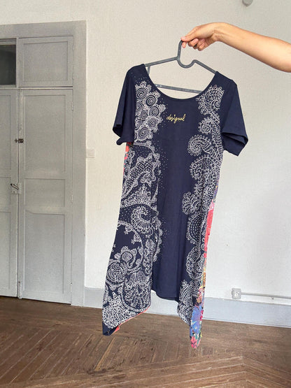 Navy Blue Asymmetric Floral Mini Dress — additional view 11