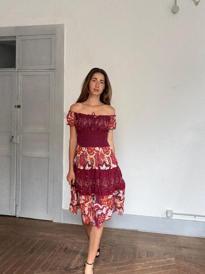 Boho Festival Midi Dress - Off-Shoulder Fairycore — detail
