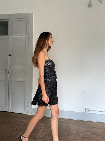 Black Lace Mini Dress, Gothic Y2K Morgan Strapless