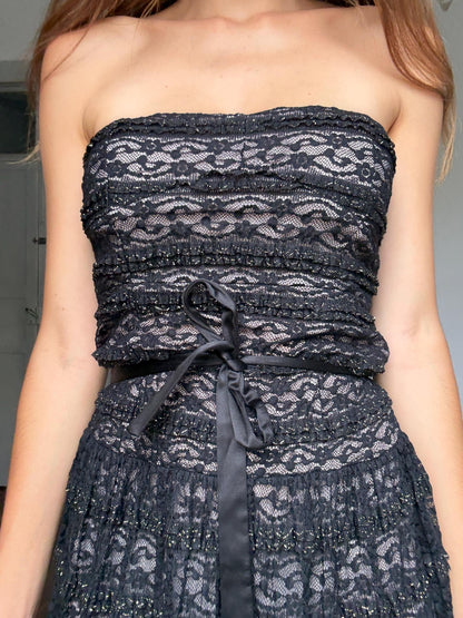 Black Lace Mini Dress, Gothic Y2K Morgan Strapless