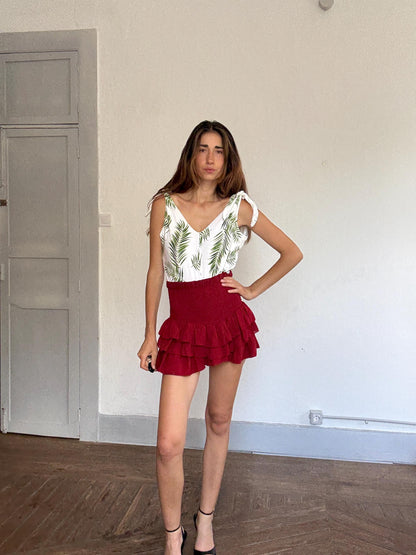 Tropical Palm Leaf Print Cotton Bodysuit — detail