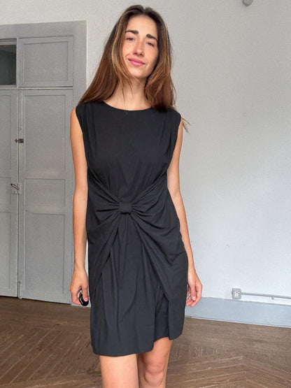 Sleek Black Twinset Dress in Minimalist Style — detail