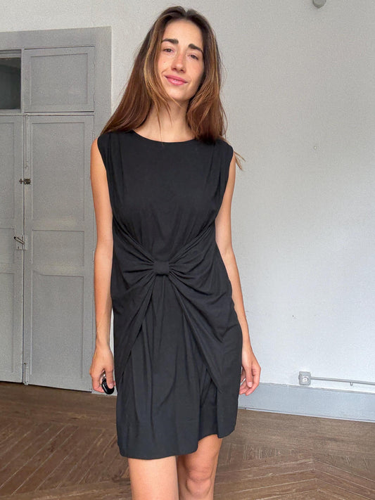 Italian simple black dress, Essential Twinset sleek Milan minimalism meets cool girl luxury outfit , Size S - M