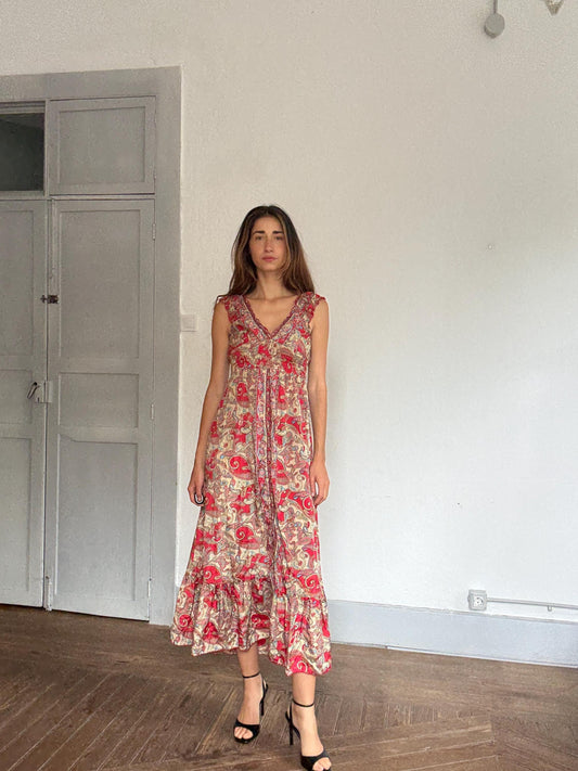 Boho silk maxi dress – paisley dream fit for Coachella & cottagecore queens, Size XS - S