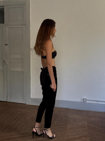 Black Velvet Slim Fit Pants Massimo Dutti
